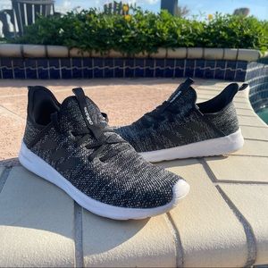 Adidas Cloudfoam Pure Shoes Black / White Knit Womens Sneakers